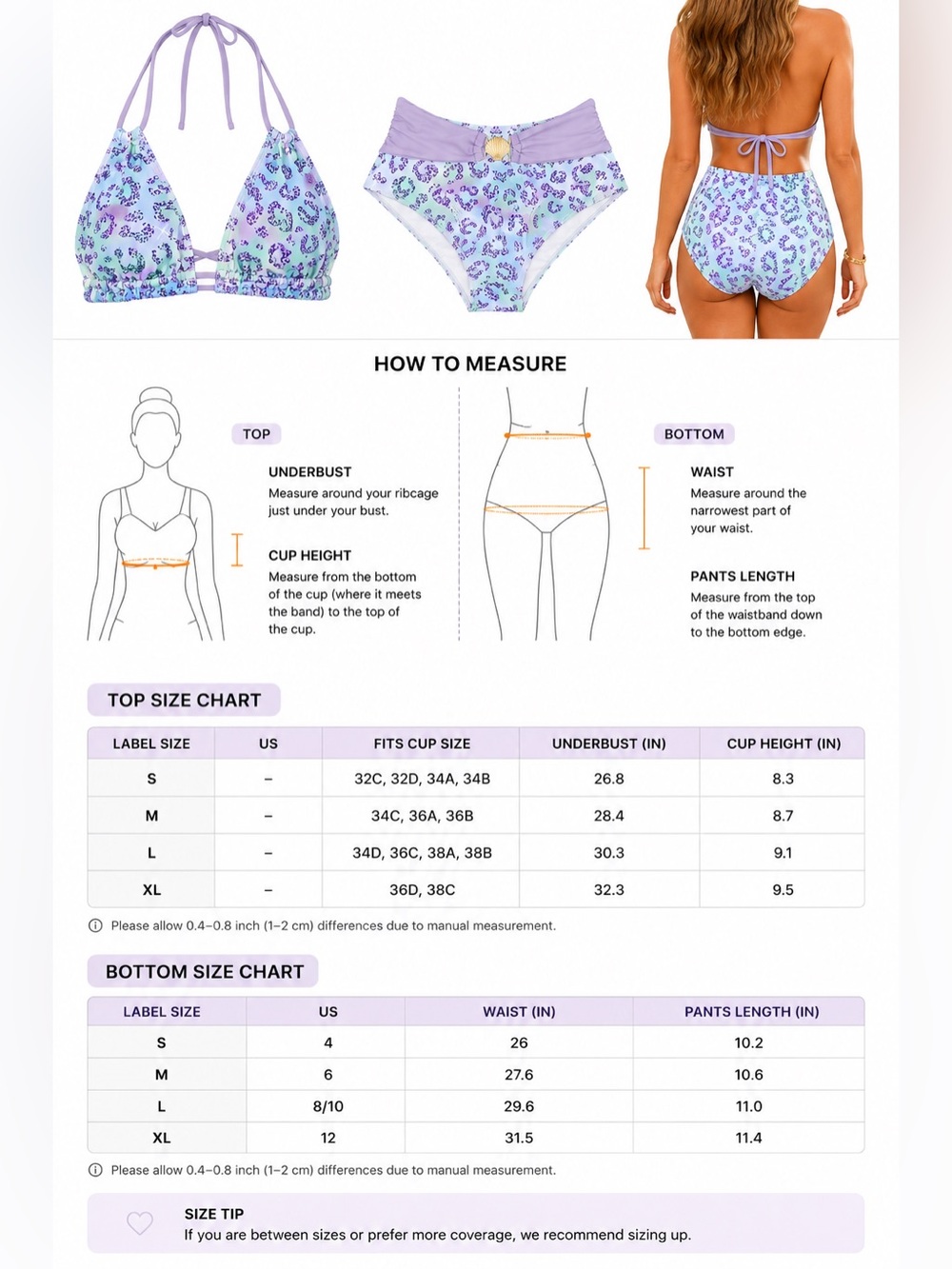 Lavender Blue Leopard Print Halter High Waisted Bikini Set - Picture 7 of 10
